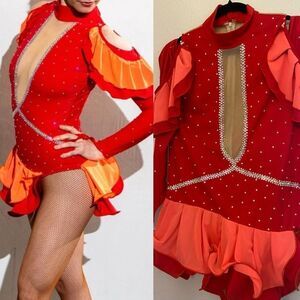 Custom solo red dance costume skating ballroom dress leotard XXLA XXL ADULT